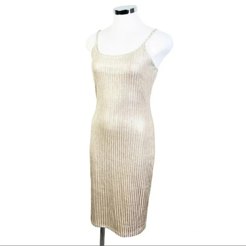 LABANGA Metallic Gold Midi Dress‎ Size Small
